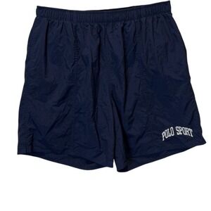 Vintage Polo Sport Swim Trunks L Navy USA Elastic Waist‎ Mesh Lined 90s Prep
